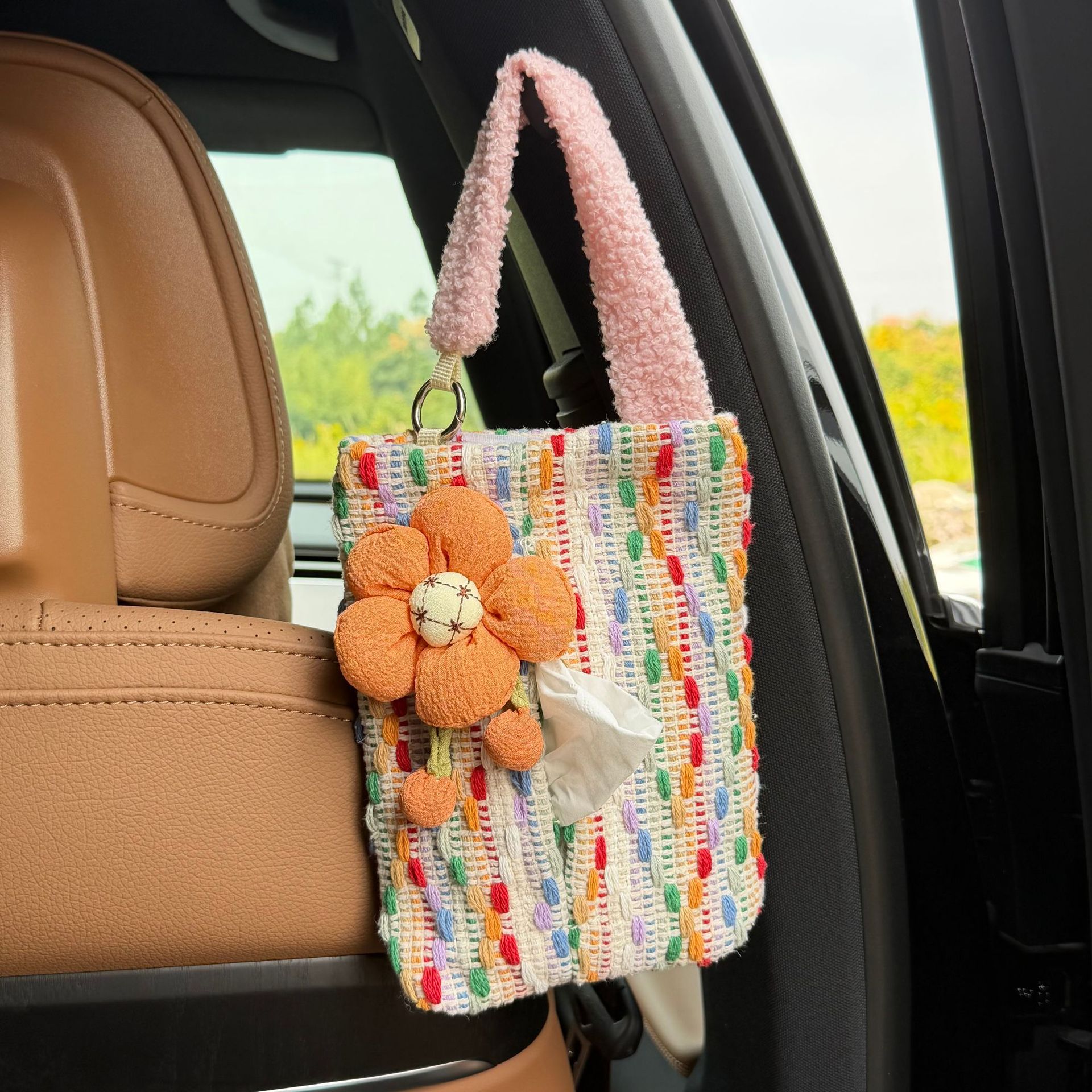 New Plush Car Tissue Bag West Highland Sunflower Small Pendant Car Interior Decoration Seat Back Tissue Box