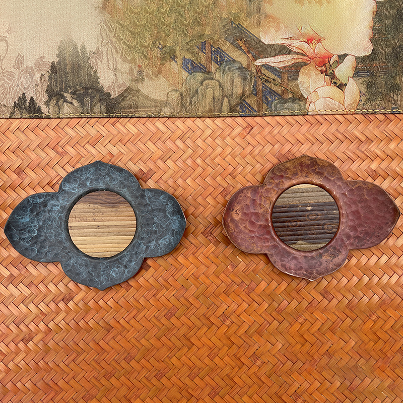 Juego de té chino de bambú de doble capa titular de la taza canción estilo satén almohadilla de impresión de cobre calabaza té tire martillo texto montaña té al por mayor