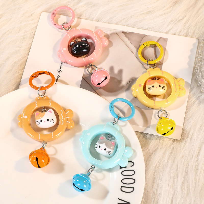 Cute Internet Celebrity Cat and Fish Keychain with Colorful 3D Bell, Gift for Best Friends and Couples, Bag Accessory Pendant Cute Internet Celebrity Cat and Fish Keychain with Colorful 3D Bell, Gift for Best Friends and Couples, Bag Accessory Pendant
