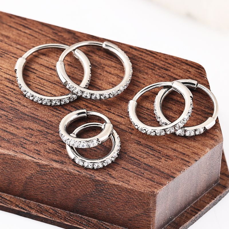 Zesen F136 Titanium Alloy One-Piece Diamond Earrings Carved with Zircon G23 Titanium Round Wire Earrings detail image 7