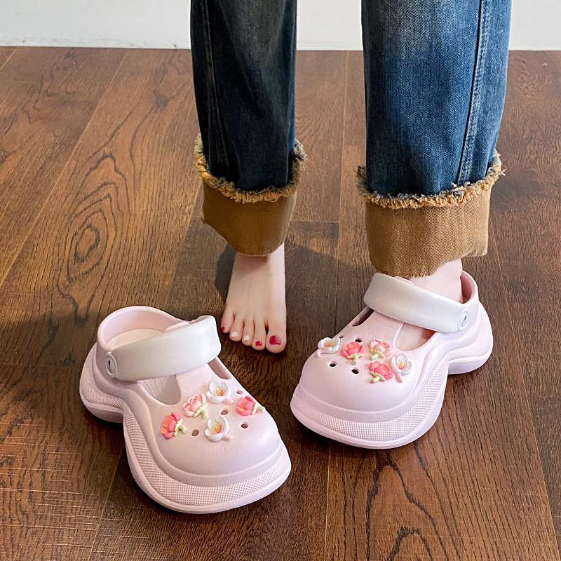 Ch1610 Süße Clogs mit dicken Sohlen für den Außenbereich, 2025 neue rutschfeste Strandsandalen mit geschlossener Zehenpartie für Damen, Sommer_voghion.com