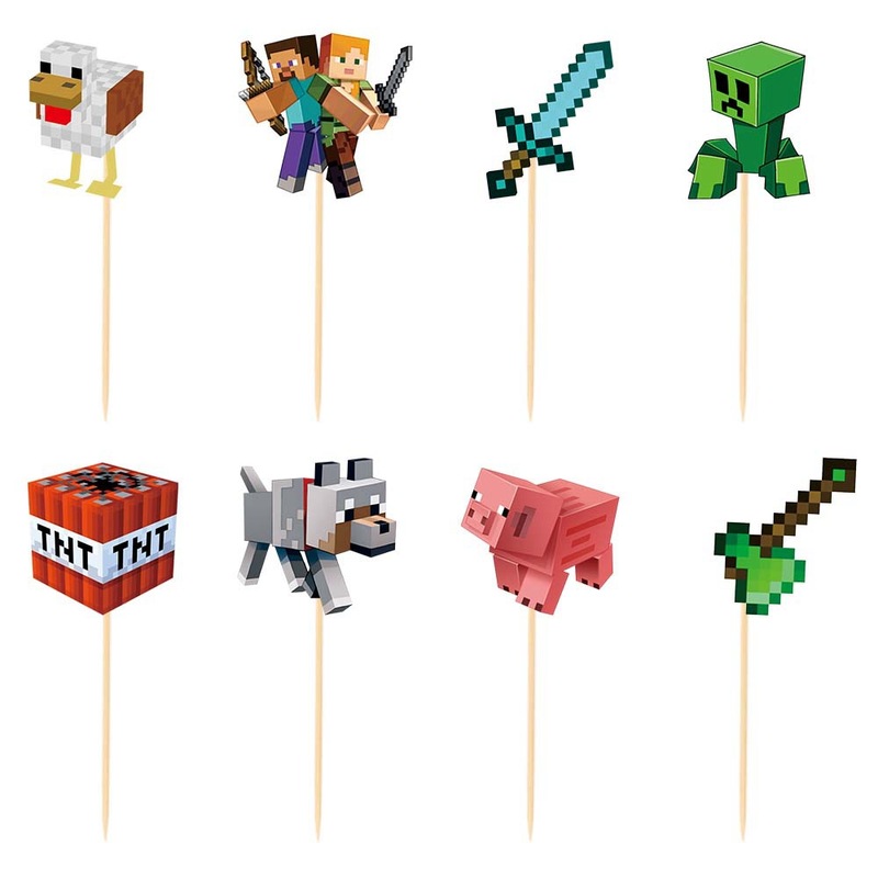 マインクラフト 誕生日パーティー デコレーションセット ピクセルバトル ハッピーバースデー フラッグ ケーキ デザート デコレーション|undefined