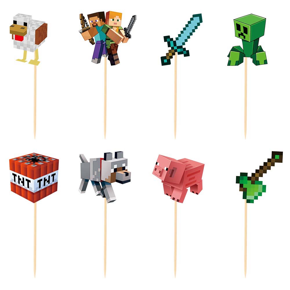Set de Decoración para Fiesta de Cumpleaños de Minecraft, Banner de Feliz Cumpleaños de Pixel Wars, Decoración para Pastel y Postres