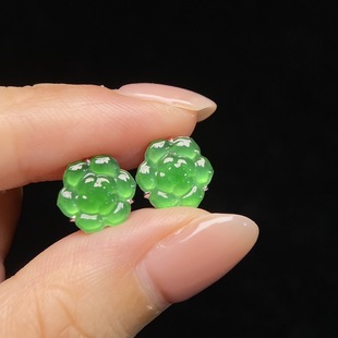 18k gold inlaid jadeite earring high goods through green design jade earring natural dangerous material earring flower shape