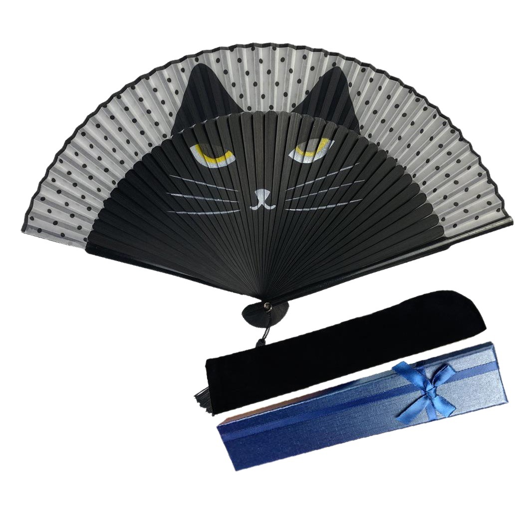 En stock creativo estilo japonés artesanía ventilador pintura mango aerosol pintura gato ventilador dibujos animados Totoro ventilador ventas de la fábrica