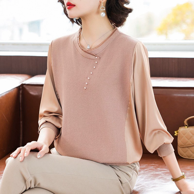 Молодая мама тонкая нижняя рубашка среднего возраста женская весенняя рубашка с длинными рукавами футболка среднего и пожилого возраста весна и осень минус топ