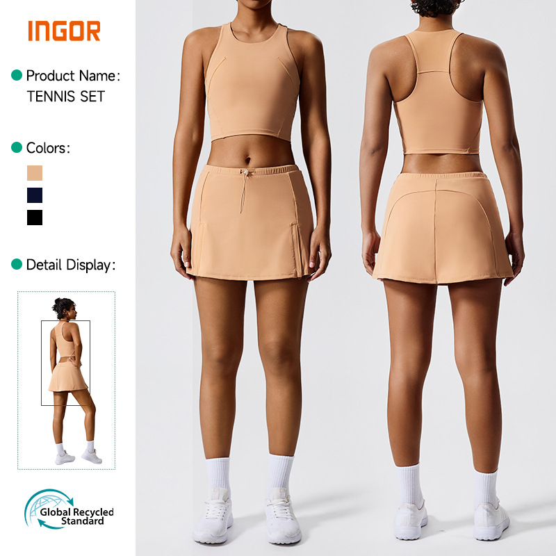 Cross-Border Eco-Friendly Fabric Sports Short Skirt with Chest Pads, Tight-Fitting Yoga Short Skirt, Outdoor Golf Fitness Tennis Set