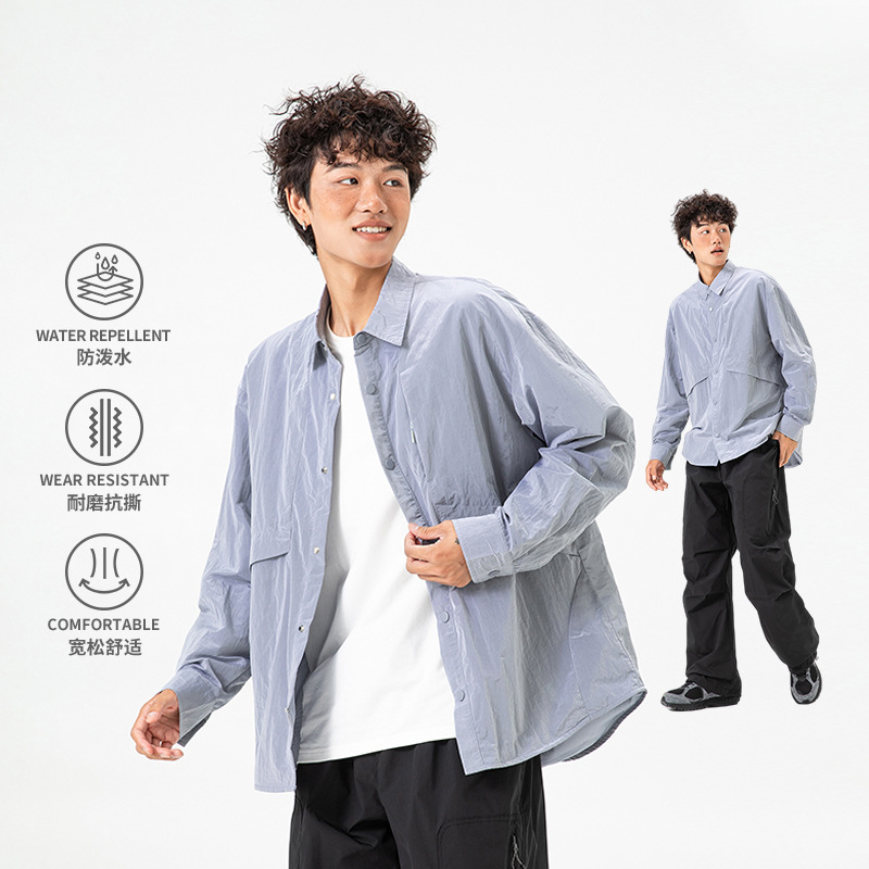 Izexx Trendy Brand Outdoor Waterproof and Wear-Resistant Long-Sleeved Shirts for Men and Women, Loose Thin Moisture-Absorbent and Quick-Drying Work Shirts