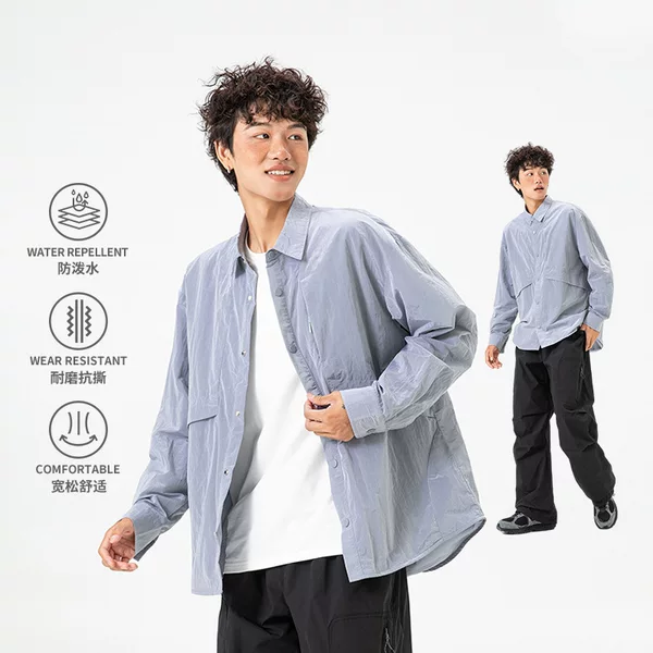 Izexx Trendy Brand Outdoor Waterproof and Wear-Resistant Long-Sleeved Shirts for Men and Women, Loose Thin Moisture-Absorbent and Quick-Drying Work Shirts