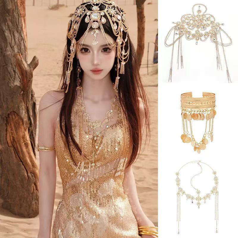 Exotic Style Super Shiny Full Diamond Tassel Forehead Pendant Bridal Wedding Headdress Accessories High-End Accessories
