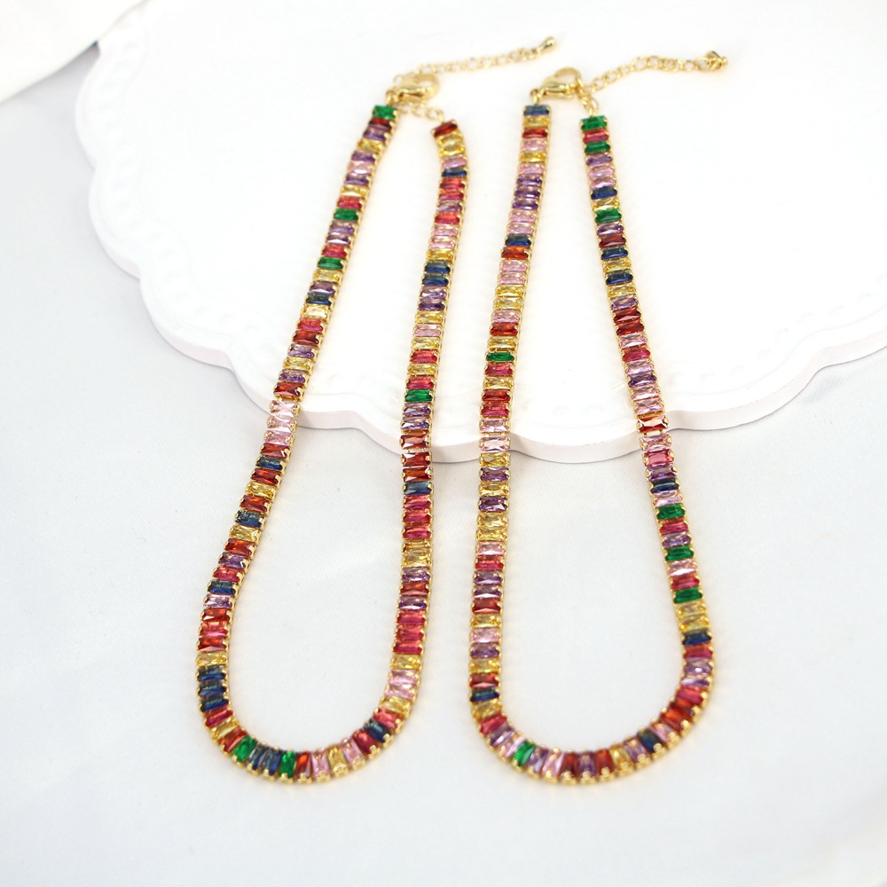 Fashion Tennis Chain 6mm Color Zircon Tennis Chain Single Row Necklace