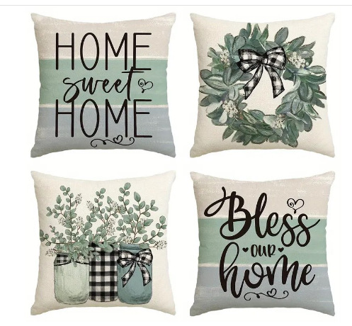 Funda de Almohada con Estampado de Lino, Verde, para Cojín de Sofá, Decoración de Sala de Estar, para Amazon y Temu