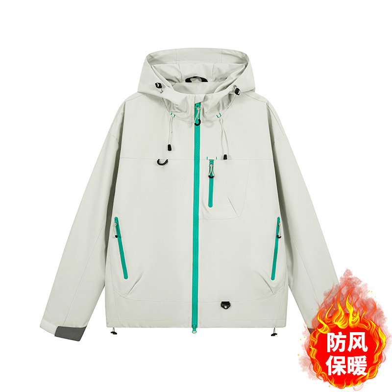 美式复古撞色山系冲锋衣多拉链设计连帽外套户外防水徒步登山夹克|undefined