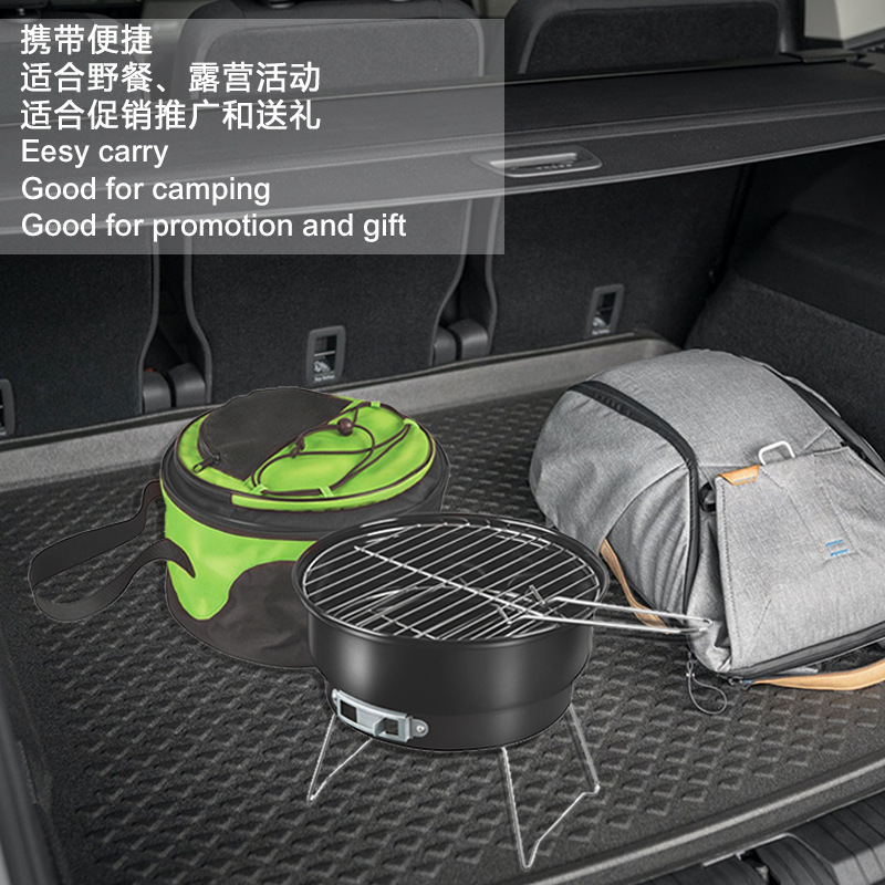 Mayorista pequeña parrilla plegable portátil al aire libre bolsa de hielo parrilla de carbón redonda BBQ camping parrilla de carne