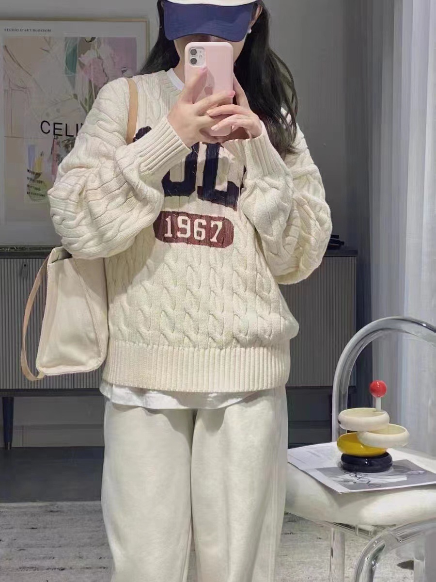 24 Dongpuyuan nuevo estilo coreano letras retro americanas jersey jersey suéter de punto pclo letras estallando image 5