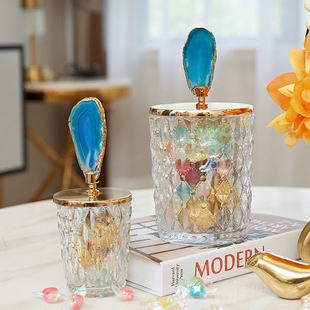 European-style light luxury glass candy jar model room with lid aromatherapy cotton swab jewelry storage jar American decoration ornaments
