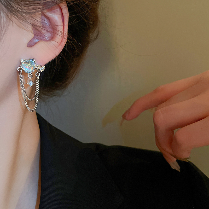 1 Pair Sweet Simple Style Heart Shape Plating Alloy Rhinestones Glass Drop Earrings display picture 5