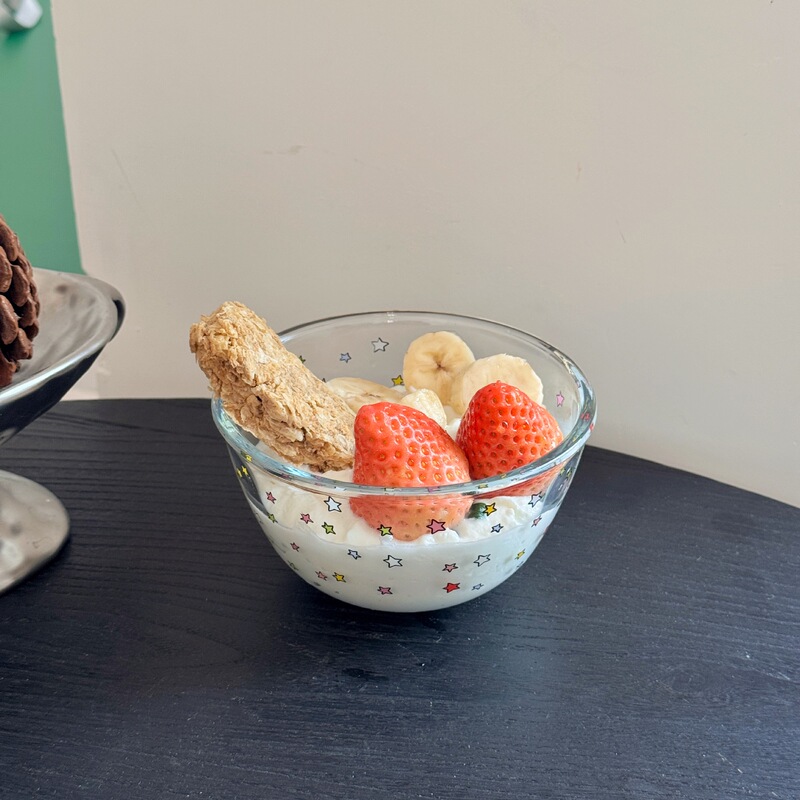 Ins-Style Fresh and Colorful Star-Printed High Borosilicate Heat-Resistant Glass Bowl 500ml Yogurt Milkshake Bowl Household Tableware