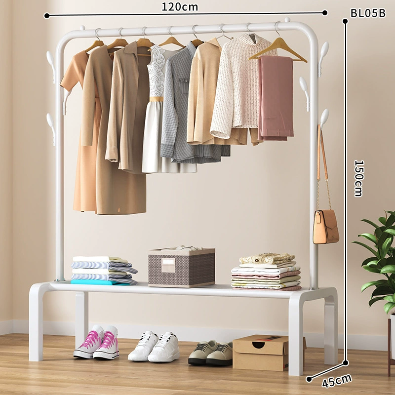 Simple indoor drying rack with double-row, adjustable height and wheels, space-saving hanger stand