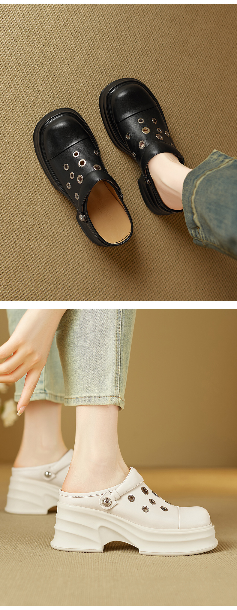 Dép sandal nữ mũi nhọn quai chữ V đế dày gót cao 9 cm — màu trắng ngà chi tiết 6
