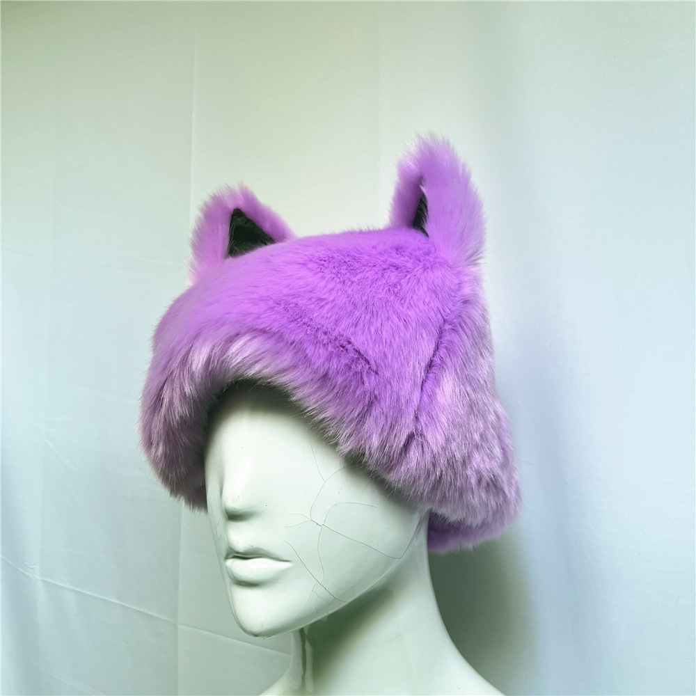 Imitation fur Material Animal, Colorful Pattern All Seasons Season Women's Exaggerated Streetwear Animal Colorful Eaveless Wool Cap