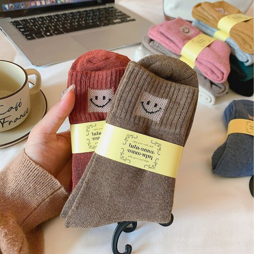 tutu smiling face thickened terry socks mid-calf imitation wool towel floor socks warm women's winter socks