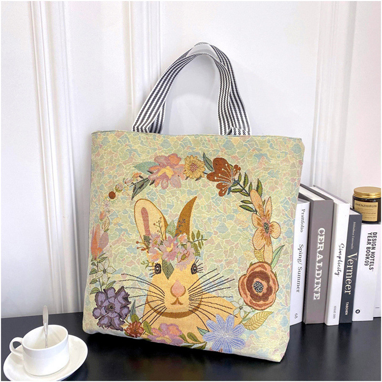 189g Weight Polyester Lining Material Zipper Closure Type Double Shoulder Straps Strap Type Tote Bag Bags Type Casual, Daily Occasion Linen Material Animal Pattern All Seasons Season Women's Gender Cute Style Square Shape Women's Linen Animal Cute Square Zipper Tote Bag 17