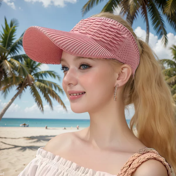 Korean Style Fish Scale Pattern Hollow-Top Sun Protection Hat for Women, Summer Sunshade Breathable Knitted Baseball Cap, Outdoor Sports Sun Hat