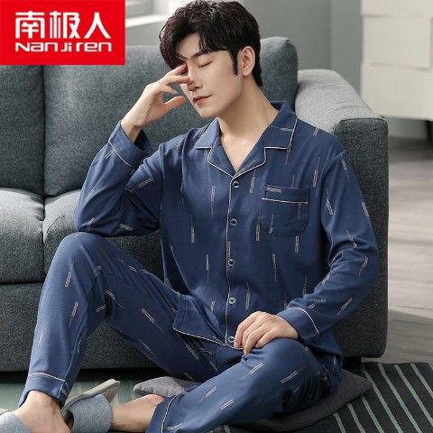 Pijamas de los hombres manga larga 100% algodón primavera, otoño e invierno algodón flojo más tamaño traje desgaste del hogar