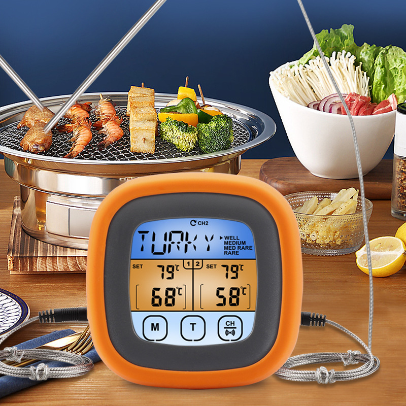 Dual-needle color screen food thermometer kitchen baking touch digital thermometer probe-style meat barbecue temperature gauge