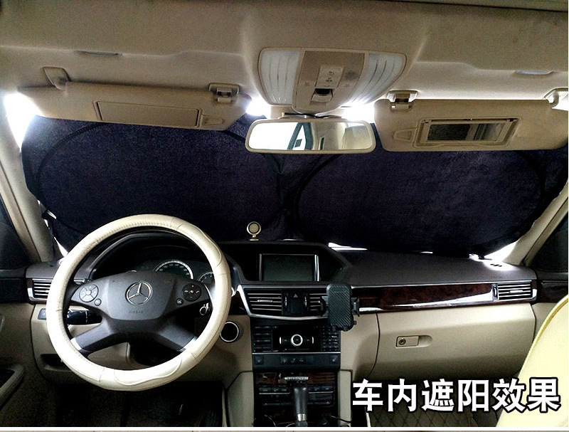 Car sunshade for summer sun protection, new double-ring silver-coated fabric sunshade for the front windshield, nylon sunshade umbrella for heat insulation and light blocking
