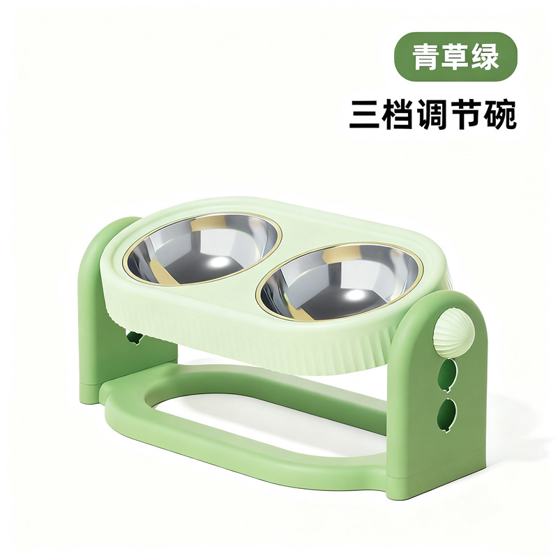 跨境新款不锈钢猫咪双碗多档可调高度猫猫喂食碗15°范围大号猫碗|ru