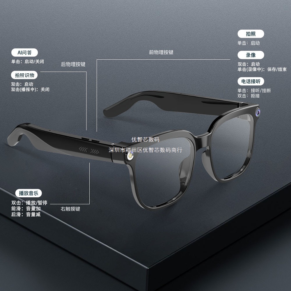 Fábrica de origen verdadera cámara de 800W pixel gafas inteligentes pueden tomar fotos y grabar audio y reconocer la traducción de diálogo