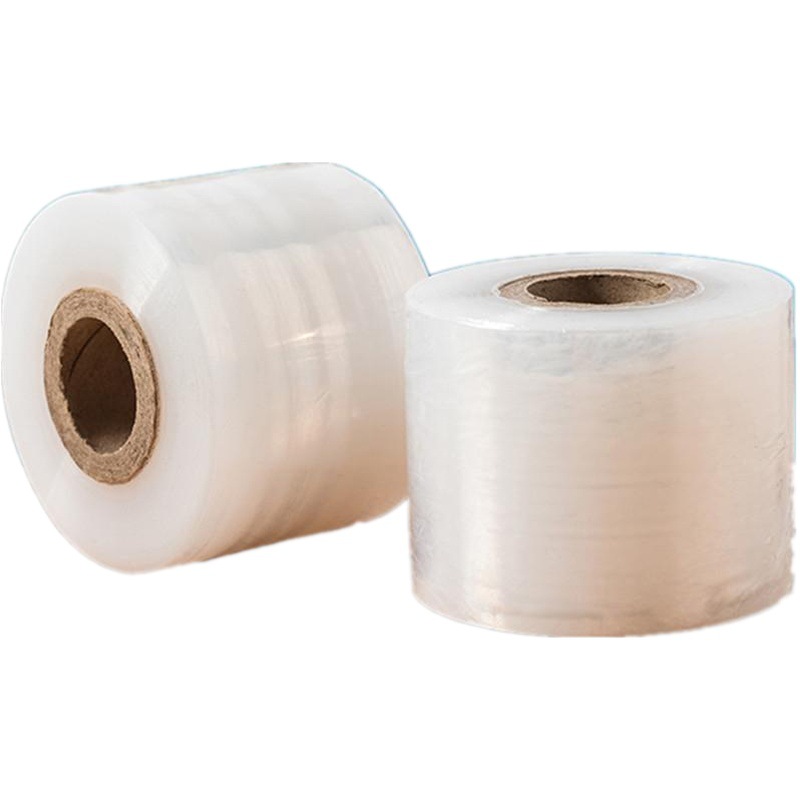 Material de embalaje de PE película de estiramiento transparente película de bobinado envoltura de plástico industrial pequeño rollo de alambre película de embalaje 6cm/rollo