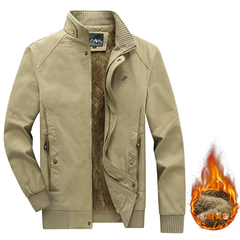 包邮秋冬季纯色立领夹克现货加绒保暖外套男男装休闲挖袋合体2025