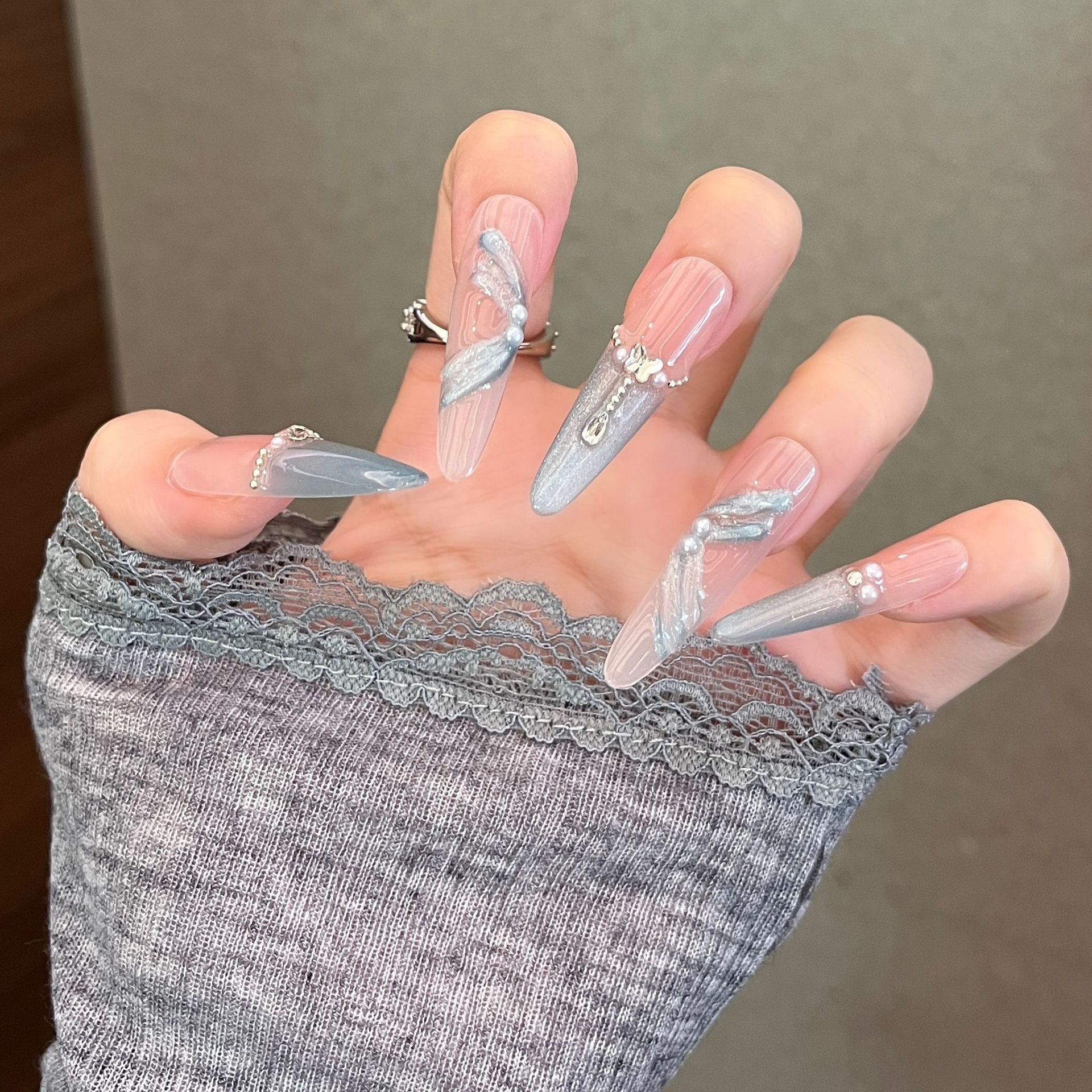 Cintas azules manuales para usar uñas largas perros delgados 4.0 uñas de manicura productos terminados removibles parches de uñas uñas
