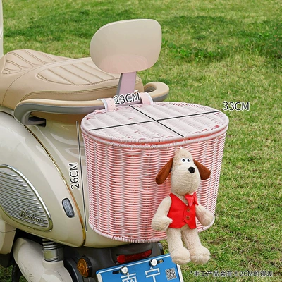 bag, basket for placing items, helmet – Electric car tail box - pink-bicycle-basket-lid-strap-red-doll-hand-woven-blue-waterproof-fabric