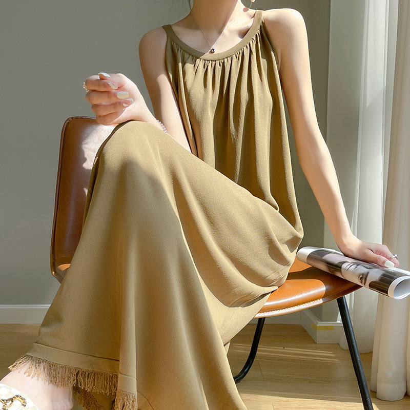 2025 Spring and Summer Quzhu New Arrival Skirt with Skirt with Slip Women's Long Over-the-knee Ice Silk Knitted Korean Style Loose Showing dress 2025 Spring and Summer Quzhu New Arrival Skirt with Skirt with Slip Women's Long Over-the-knee Ice Silk Knitted Korean Style Loose Showing dress