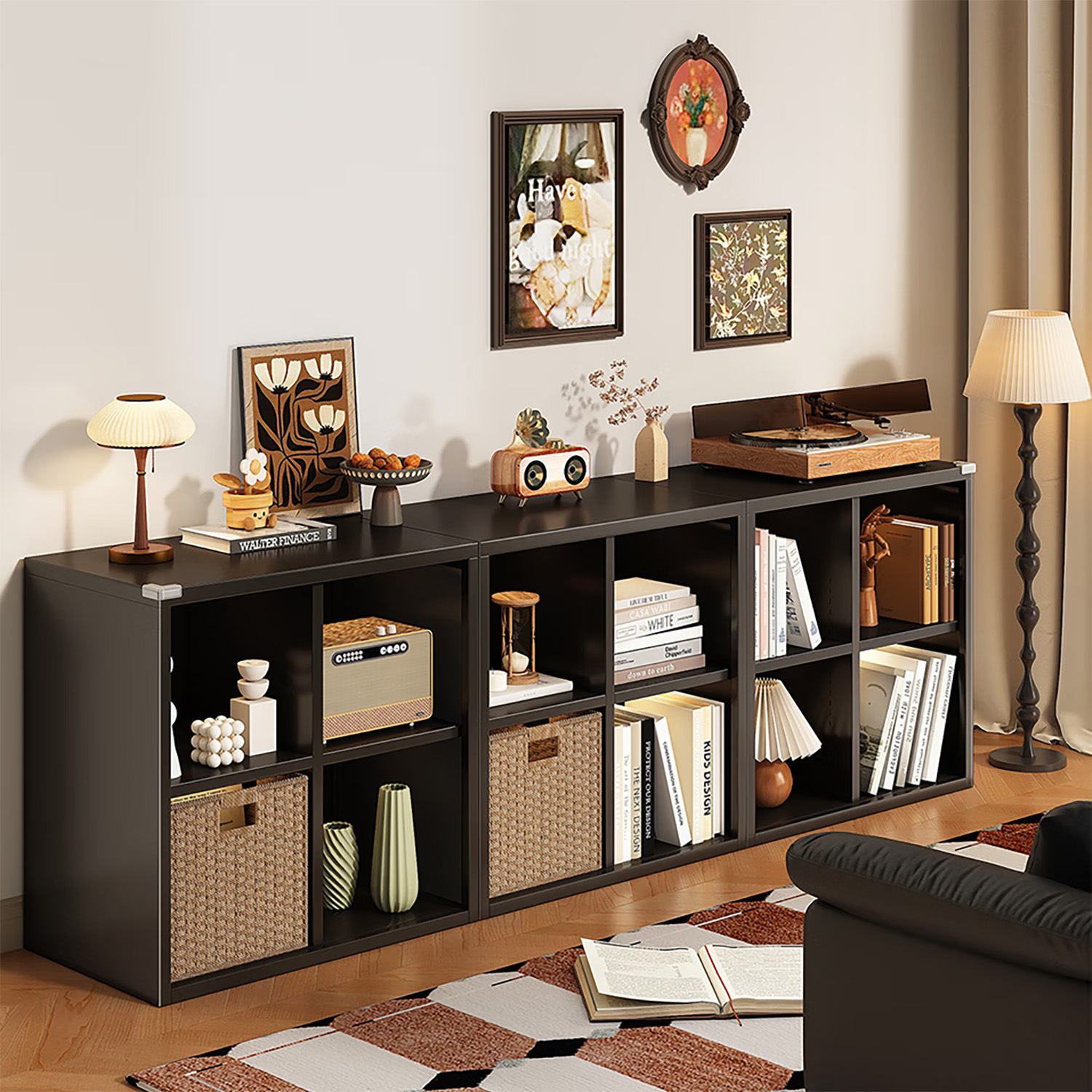 Thickened Steel Grid Cabinet, Floor-Standing Vintage-Style Bookcase, Kallax Tv Cabinet, DIY Storage Cabinet, Wardrobe, 0 Formaldehyde