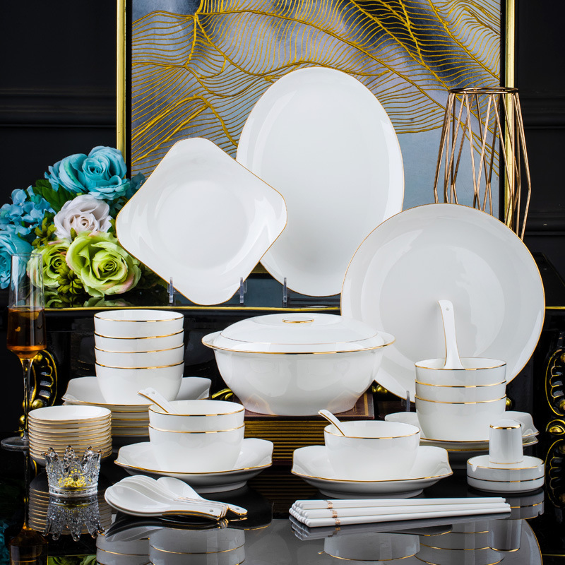 碗碟家用套裝景德鎮陶瓷碗輕奢骨瓷餐具套裝碗盤筷北歐風簡約碗盤