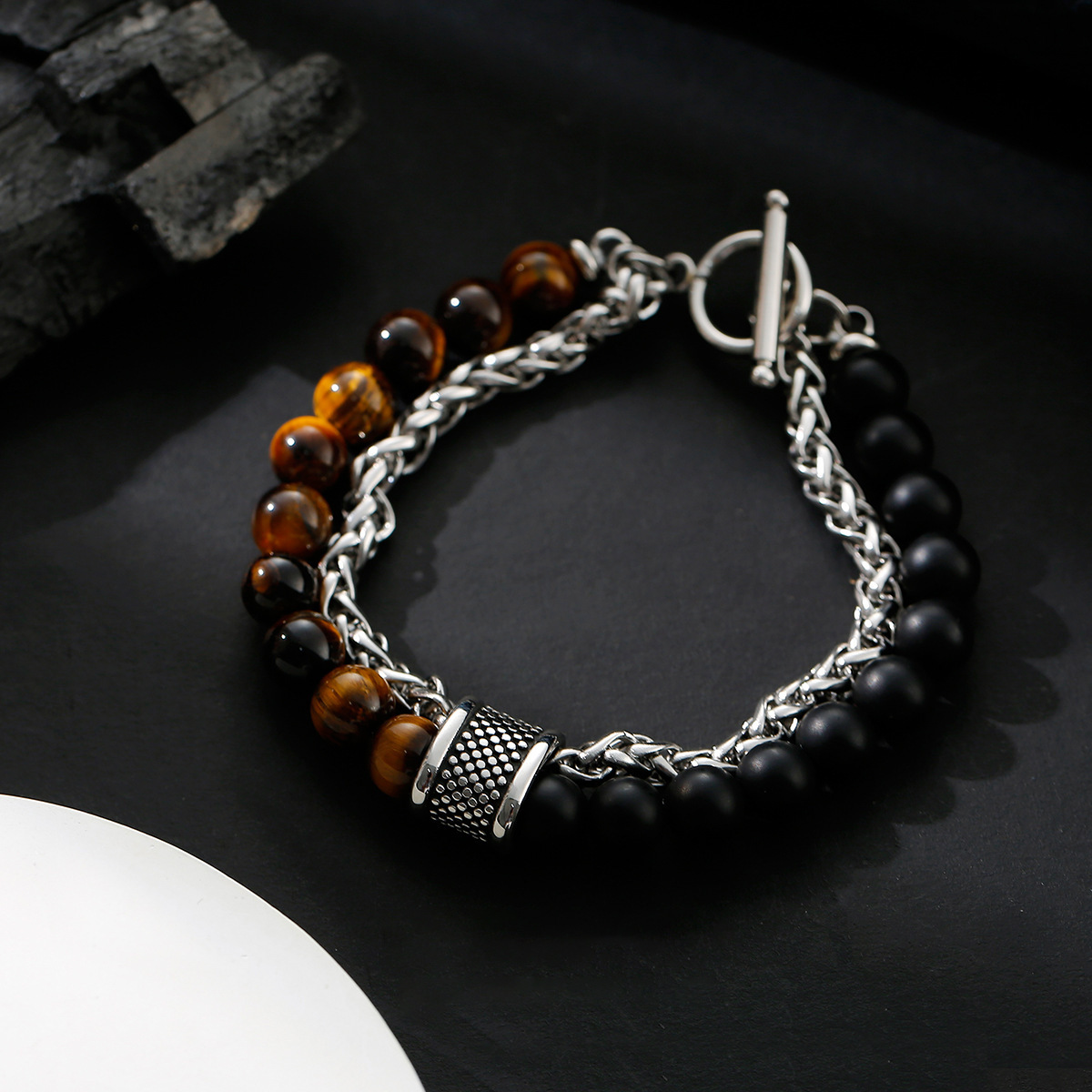 S059-b (yellow tiger eye stone double layer keel bracelet)