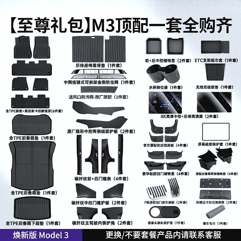 Six-Seat Version – Shiyong Modelə uyğun ayaqaltı - refreshed-model3-full-car-accessories-set-51-pieces