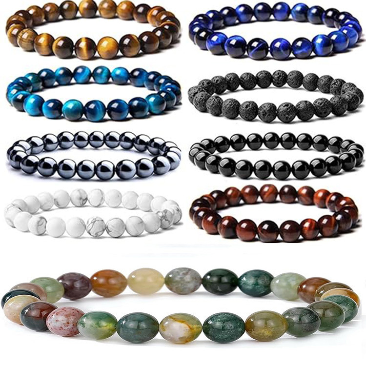 Zhou Lianfa 8mm Black Matte Agate and Tiger Eye Healing Energy Stone Bead Distance Bracelet Couple (2 Pieces)