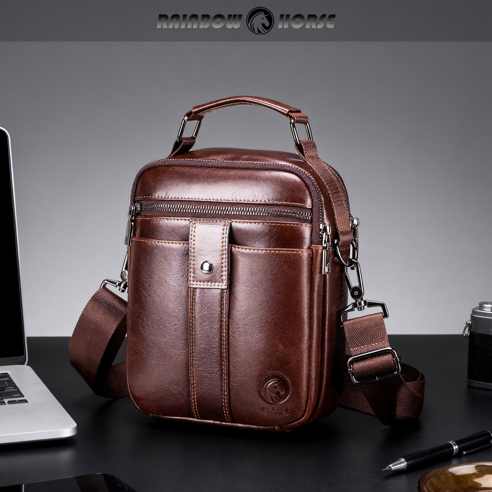 采虹马|设计款男士真牛皮小挎包单肩包头层牛皮男包工厂直供