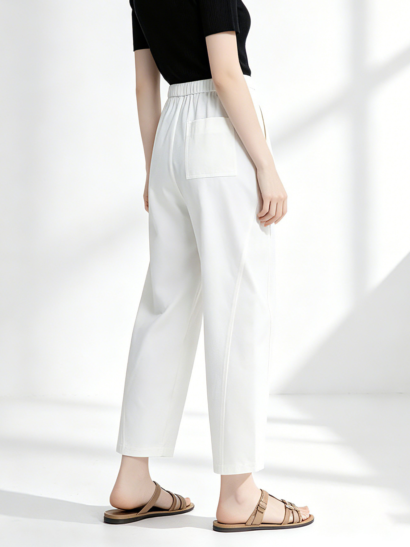 Quần culottes nữ ống rộng cạp chun rút dây dáng lười — Xanh lông mòng đen