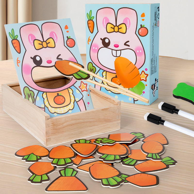 Cross-border New Products Children's Rabbit Feeding Game Early Education Animal Creative Puzzle Baby Educational Wooden Assembled Toys