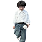 Детская рубашка для мальчиков, осенний модный лонгслив, в корейском стиле, с вышивкой, детская одежда