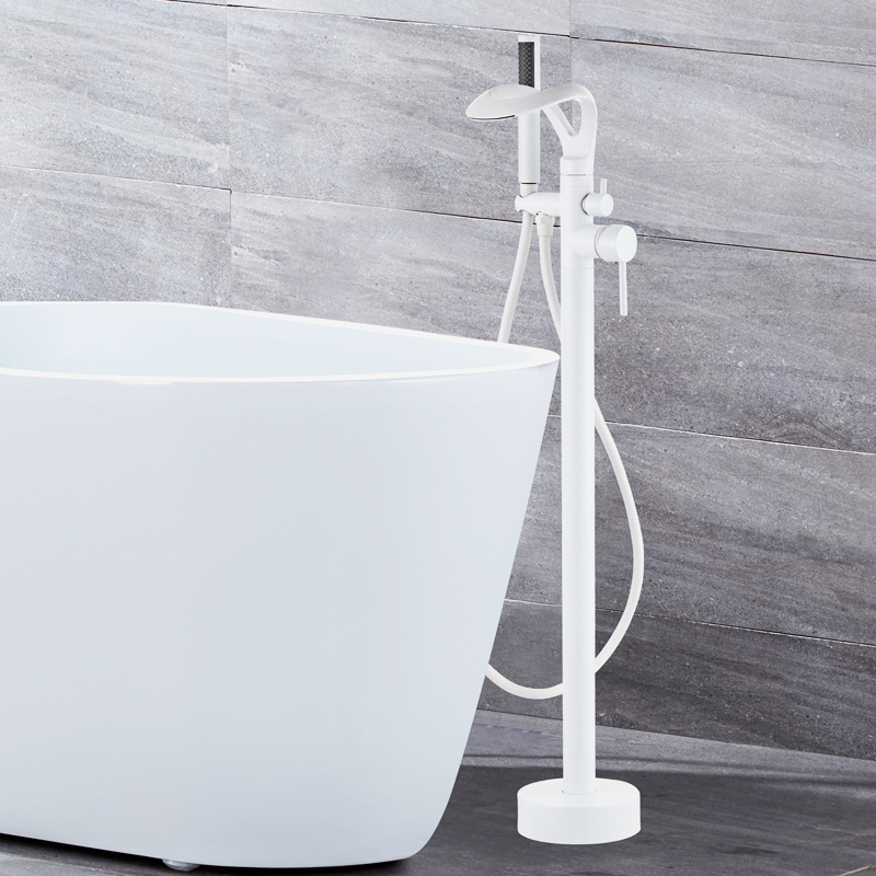 Heart-Shaped Personalized Spout Rotating Black and White Brushed Gold Floor-Standing Bathtub Faucet Shower Head Single Handle Vertical