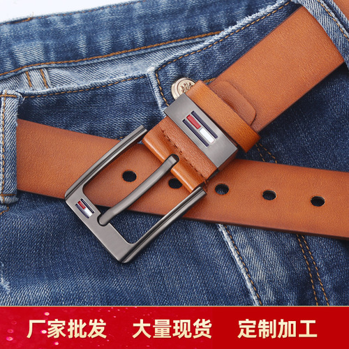 Men's Belts Casual Fashion Pin Buckle Belts Retro Oil Drops Flat Microfiber Youth Versatile Belts
