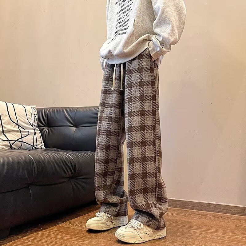 2024 Spring and Autumn Corduroy Casual Pants Korean Style Trendy Loose Wide Leg Trousers American High Street Draping Pants